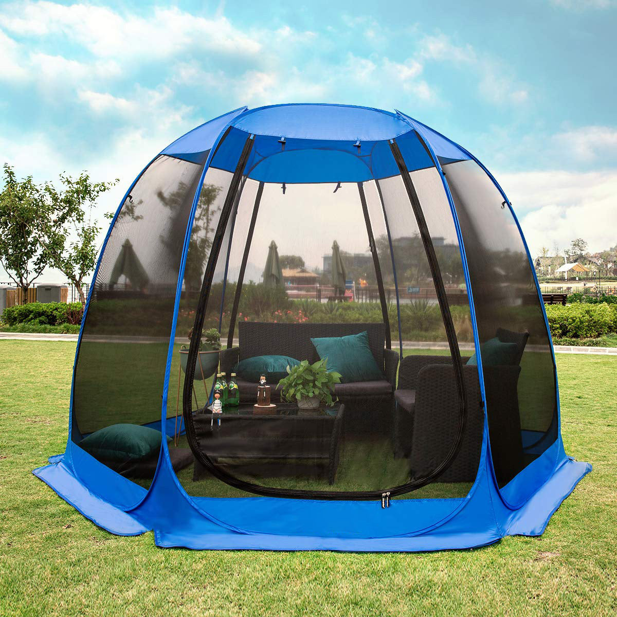 Pop-Up Pod Screen House Room Camping Tent Outdoor Canopy Pop Up Sun Shade Hexagon Shelter Mesh Walls Not Waterproof 10'x10'