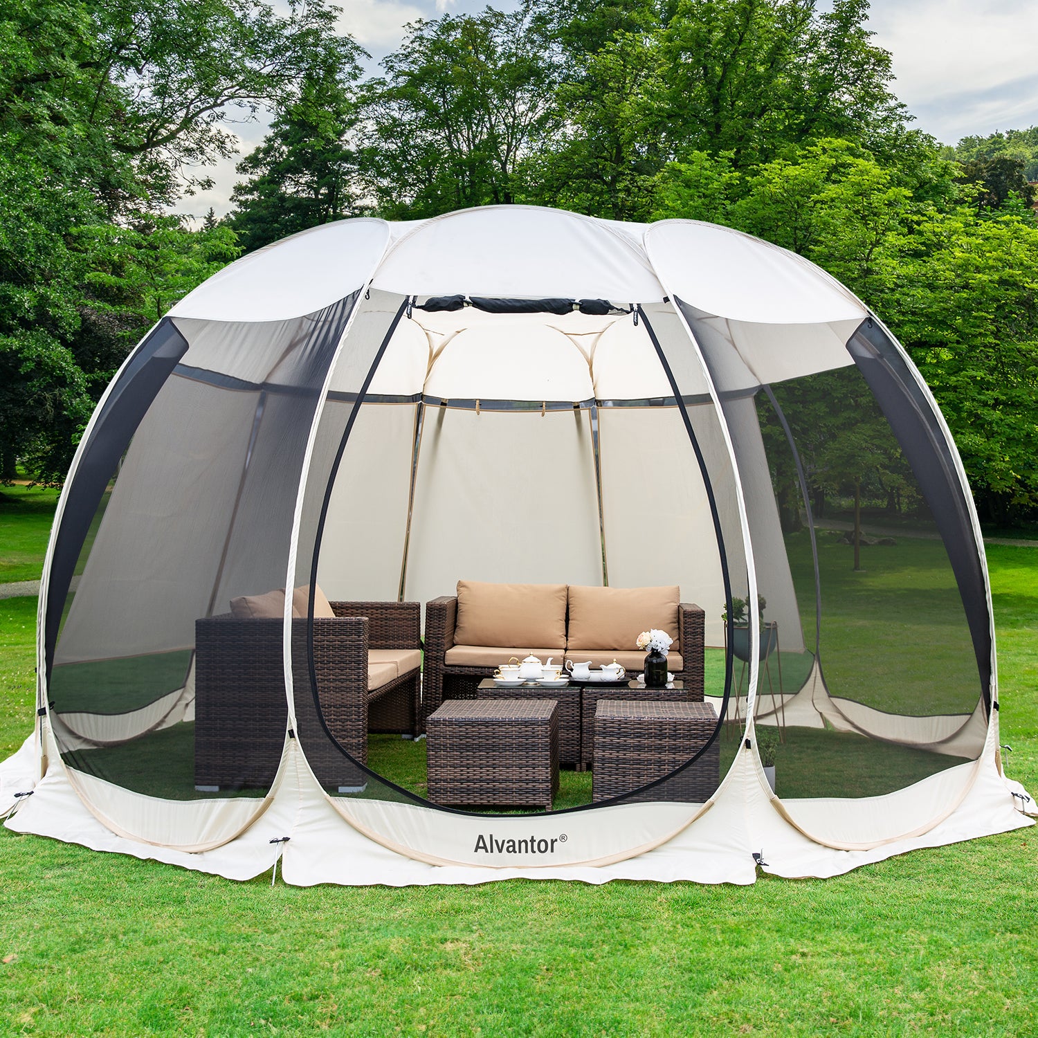 Combo: Alvantor Pop Up Screen House Gazebo Tent with Sun Shade Set, Enhanced UV Protection, 2-15 Person Outdoor Canopy Sun Shelter