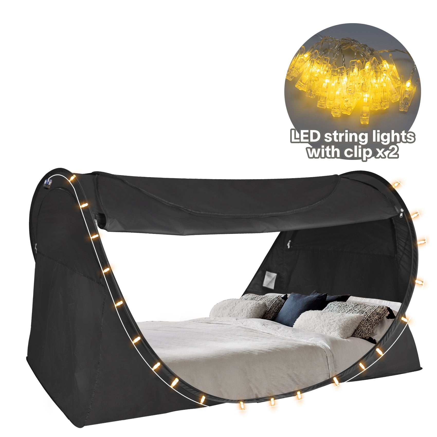 Combo: Alvantor Privacy Bed Tent with LED String Lights- Ideal for Better Sleep and Comfort