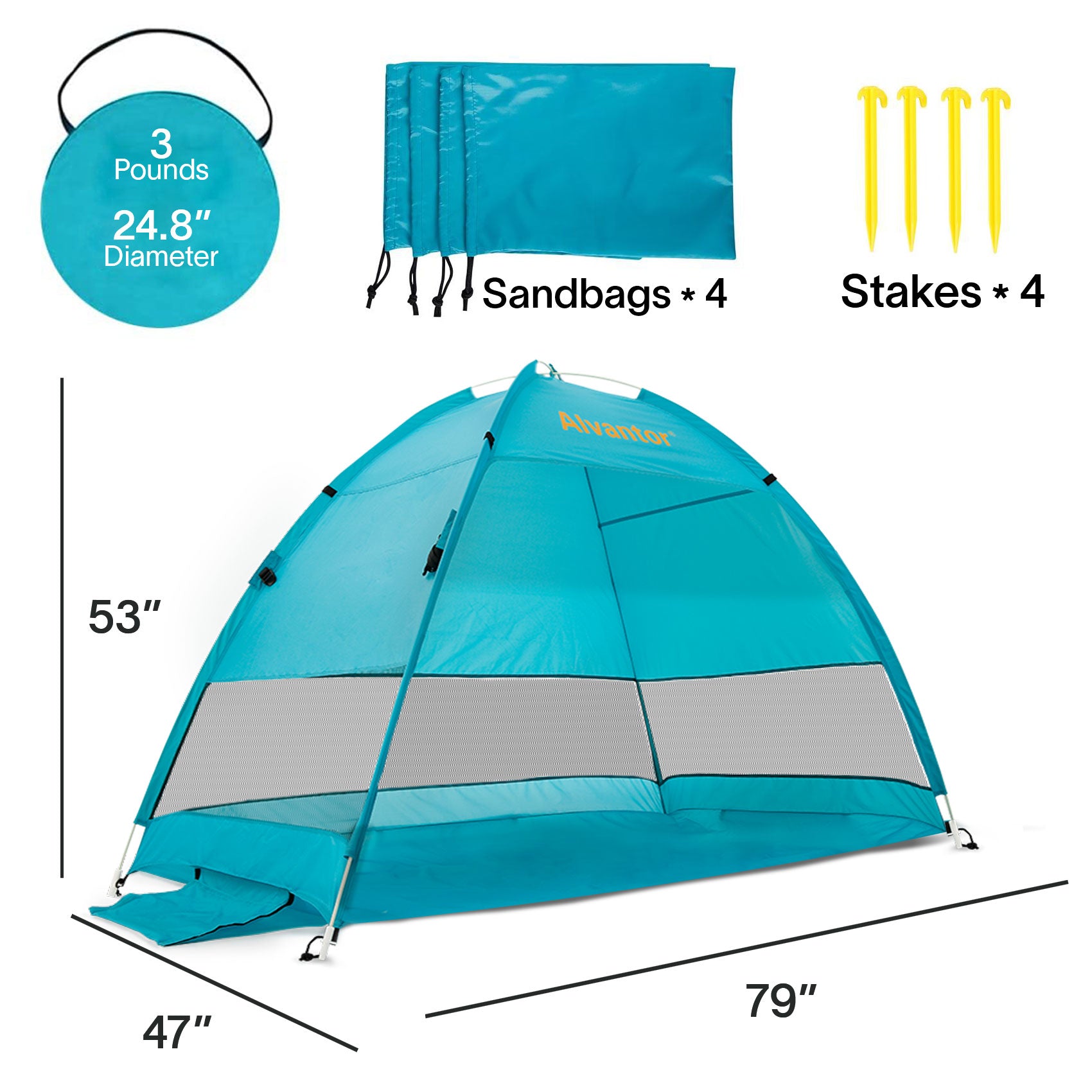 Alvantor Coolhut Plus Hub Pop Up Beach Tent Sun Shelter 79"x47"x53"