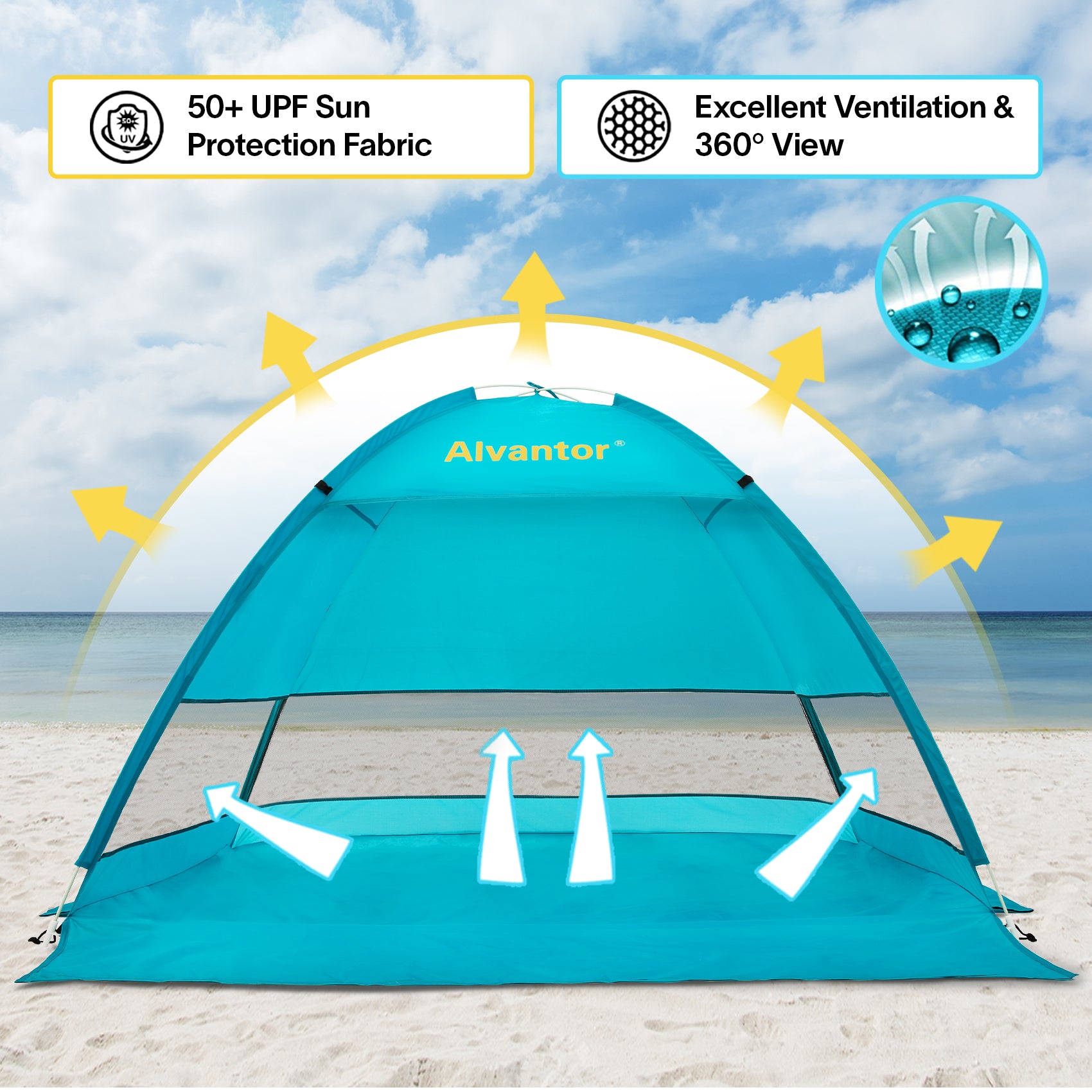 Alvantor Beach Tent Coolhut Plus Beach Umbrella Outdoor Sun Shelter Cabana Automatic Instant Pop-Up UPF 50+ Sun Shade