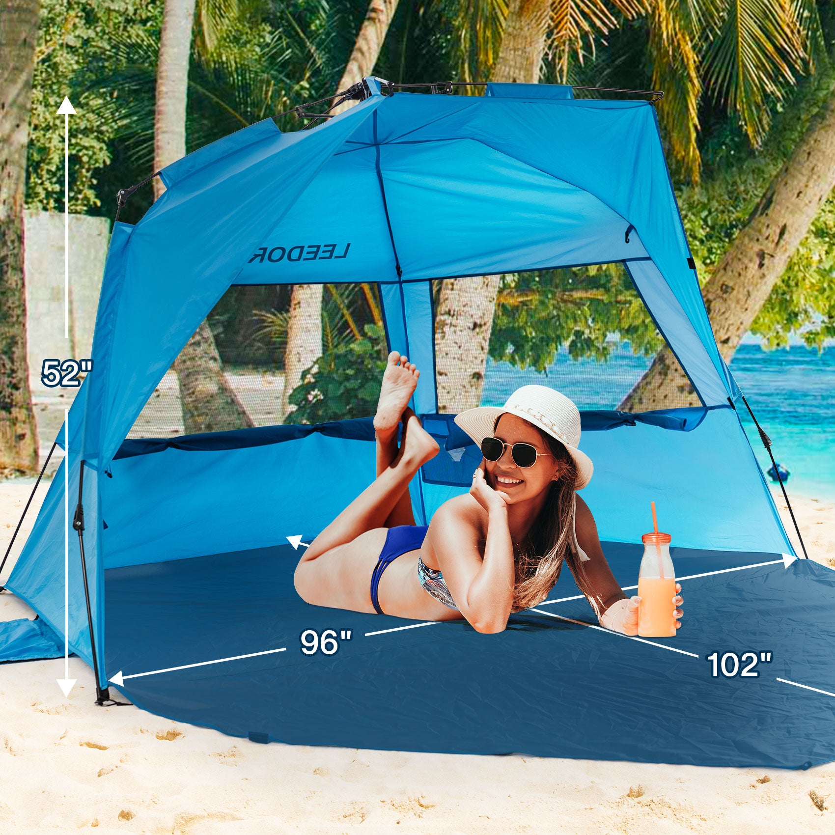 Leedor Beach Tent Sun Shelter for 4 Person with UPF 50＋ UV Protection, Lightweight & Easy Setup Beach Shade Canopy