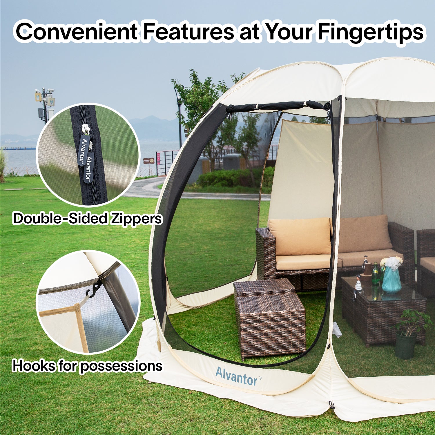 Combo: Alvantor Pop Up Screen House Gazebo Tent with Sun Shade Set, Enhanced UV Protection, 2-15 Person Outdoor Canopy Sun Shelter