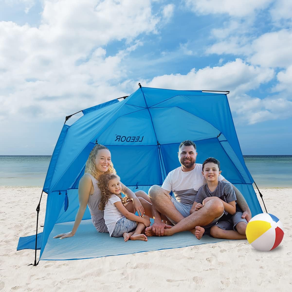 Leedor Beach Tent Sun Shelter Instant Beach Umbrella Easy Cabana with UPF 50+ UV Portable Windproof Pop Up Shade for 3 to 4 Person for Family