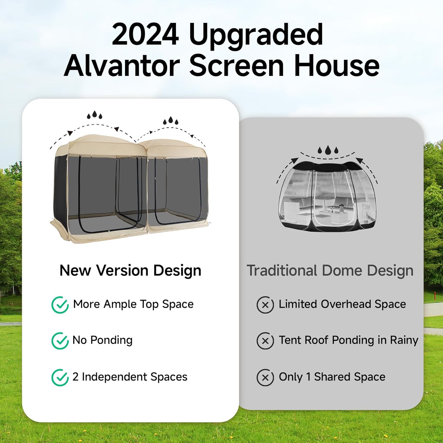 Alvantor 2-in-1 Pop-Up Screen House Gazebo with Mesh Netting 12'x6'x7.5' - 2024 New Upgraded Outdoor Patio Canopy Tent for Camping, Backyard, and Events