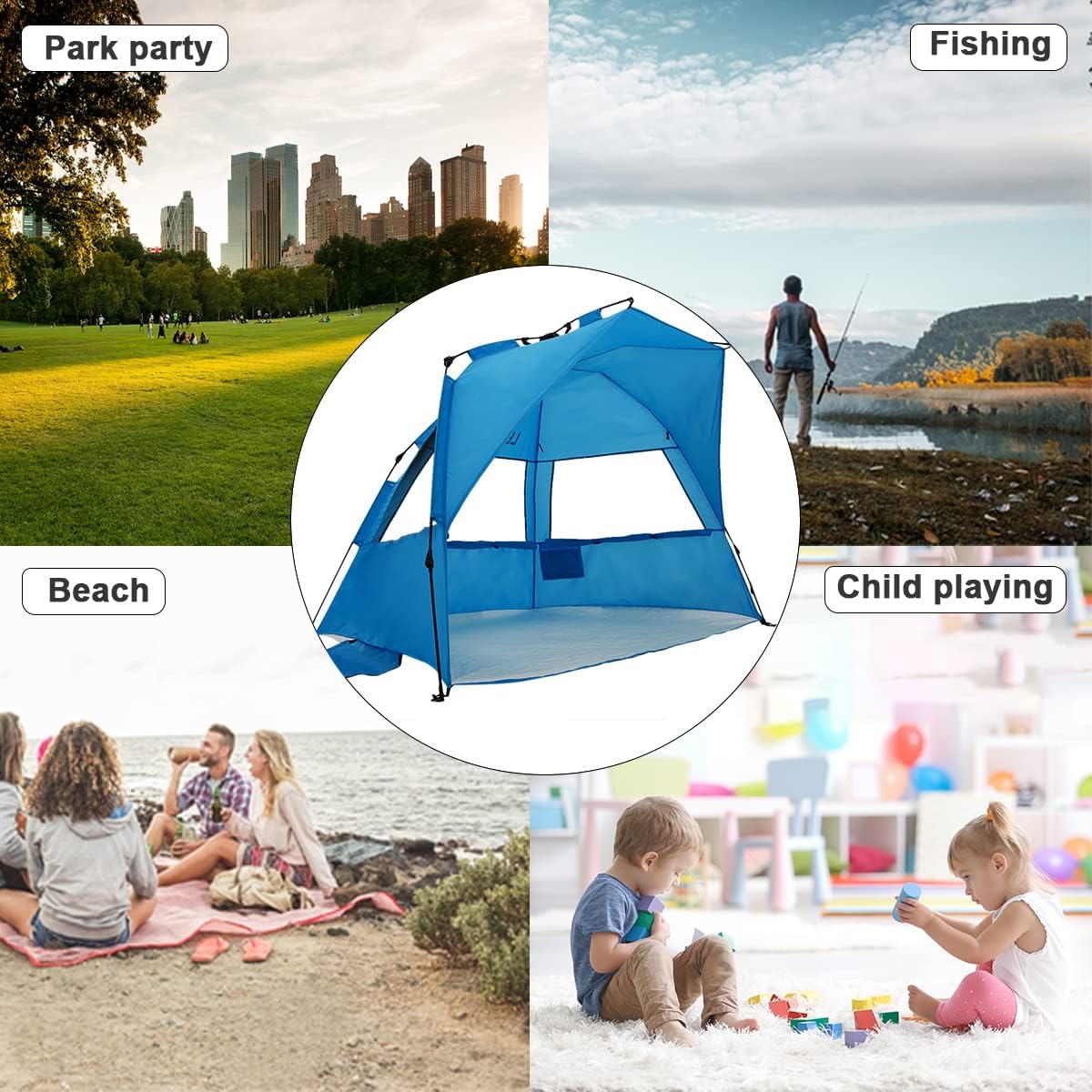 Leedor Beach Tent Sun Shelter Instant Beach Umbrella Easy Cabana with UPF 50+ UV Portable Windproof Pop Up Shade for 3 to 4 Person for Family