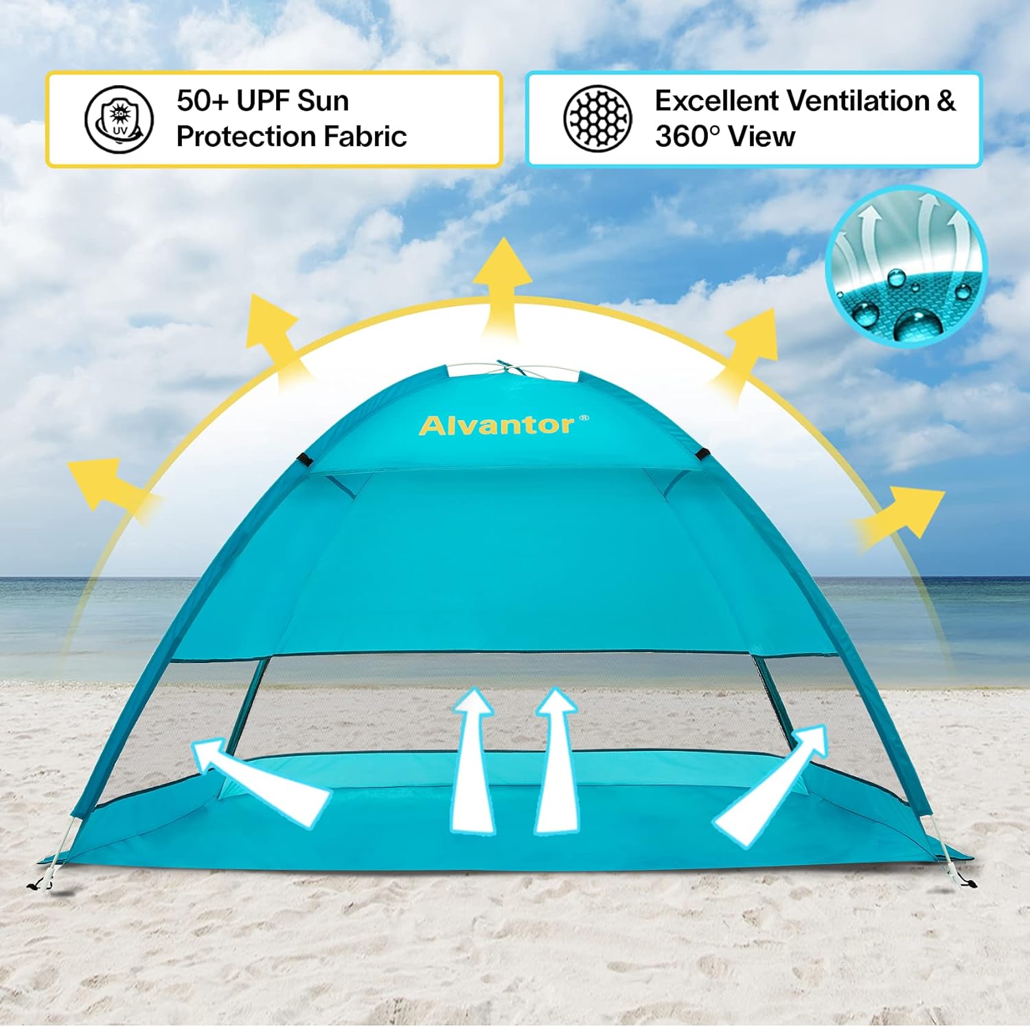 Beach Tent Coolhut Plus Beach Umbrella Outdoor Sun Shelter Cabana Automatic Instant Pop-Up UPF 50+ Sun Shade Portable Camping Canopy Easy Set Up Light Weight Windproof