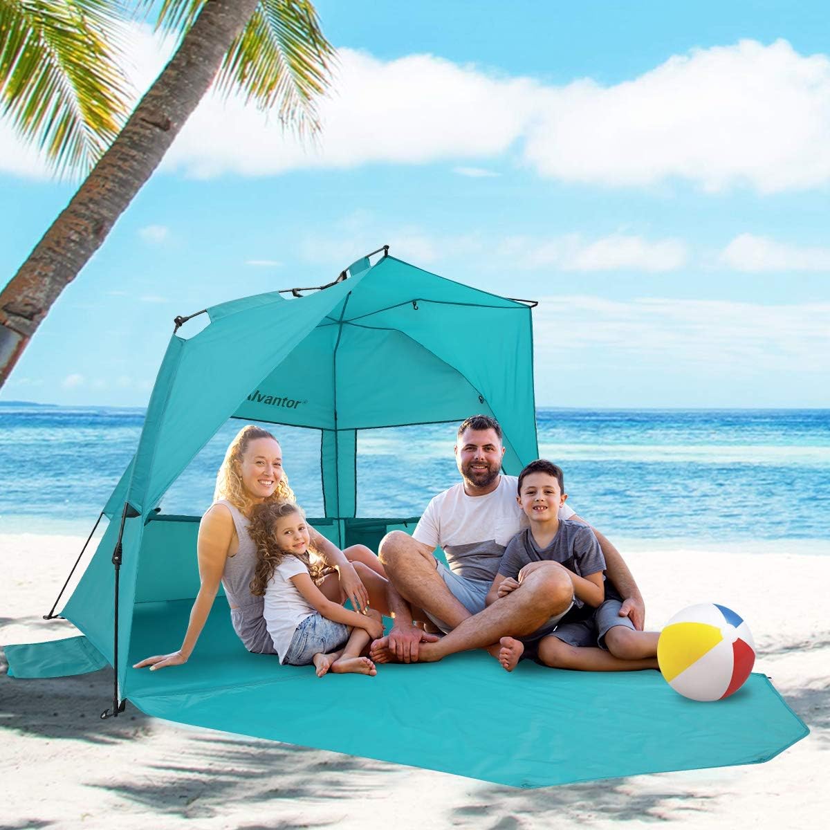 Alvantor Beach Tent Super Bluecoast Beach Umbrella Outdoor Sun Shelter Cabana Automatic Pop Up UPF 50+ Sun Shade Patent Hub Construction Easy to Use