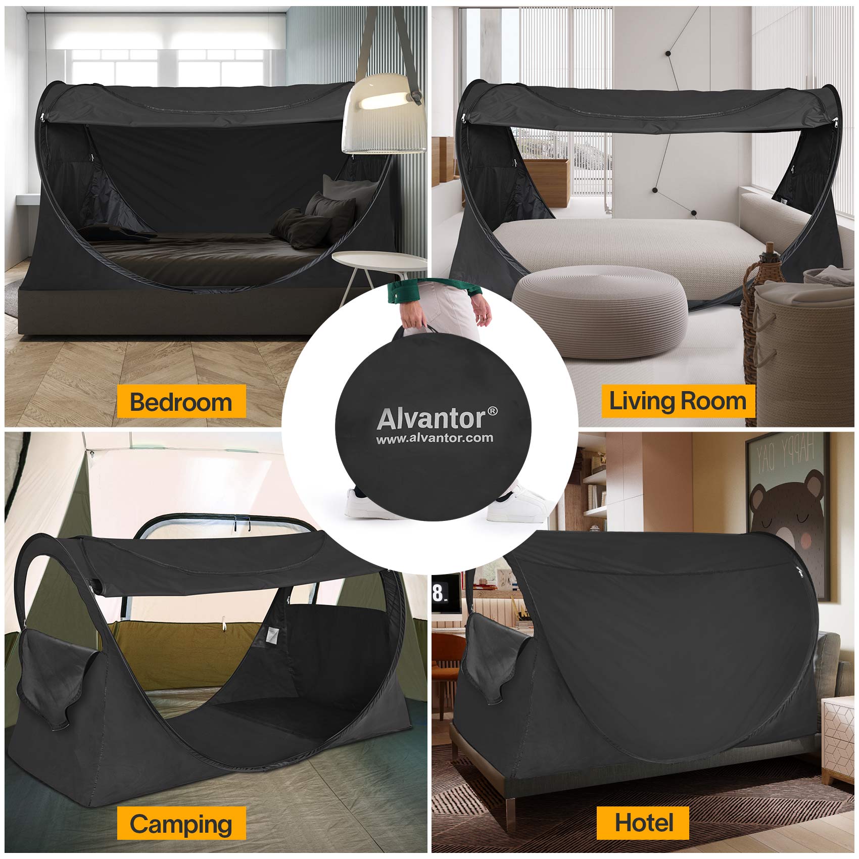 Combo: Alvantor Privacy Bed Tent with LED String Lights- Ideal for Better Sleep and Comfort