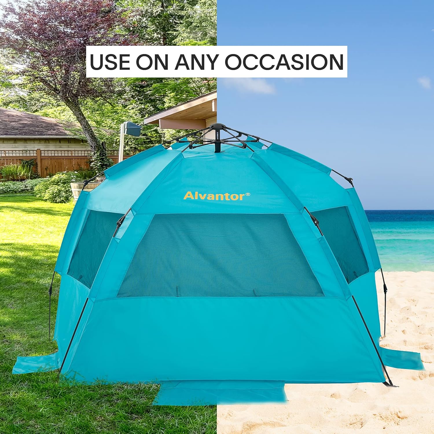 Alvantor Beach Tent Super Bluecoast Beach Umbrella Outdoor Sun Shelter Cabana Automatic Pop Up UPF 50+ Sun Shade Patent Hub Construction Easy to Use