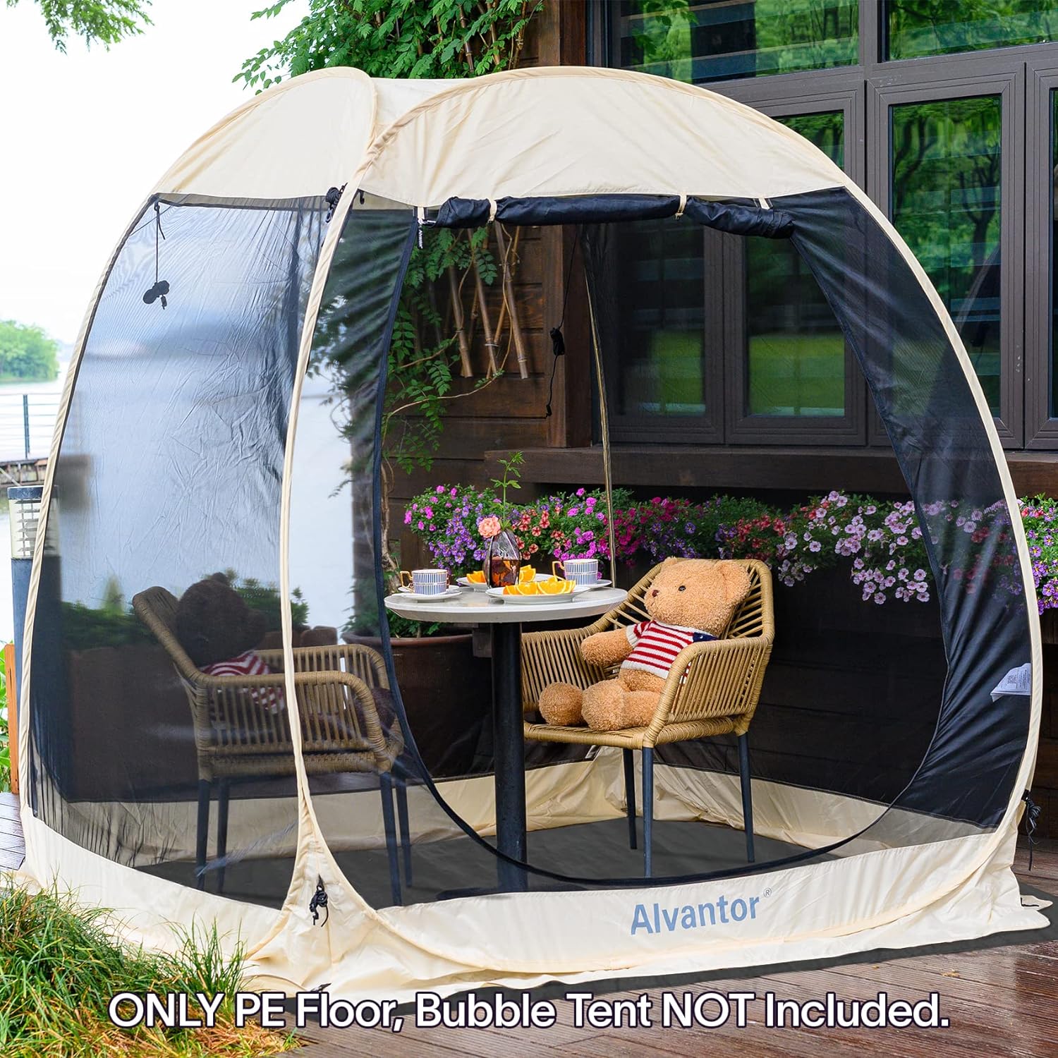 Combo: Alvantor Pop Up Screen House Gazebo Tent with PE Tarp Floor Set -2-15 Person, Ideal for Camping, Beach, and Backyard; Enhanced Cleanliness and Comfort