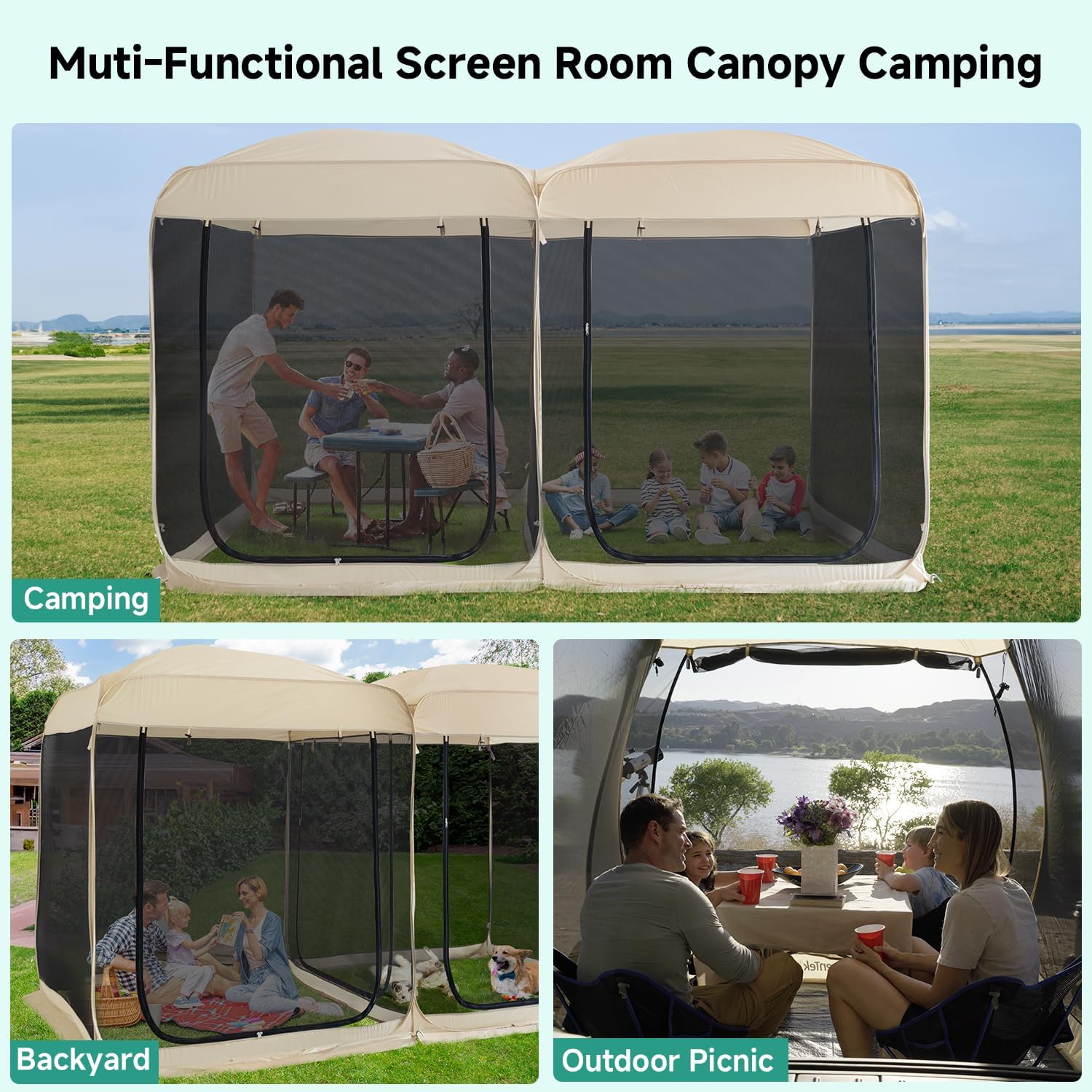 Alvantor 2-in-1 Pop-Up Screen House Gazebo with Mesh Netting 12'x6'x7.5' - 2024 New Upgraded Outdoor Patio Canopy Tent for Camping, Backyard, and Events