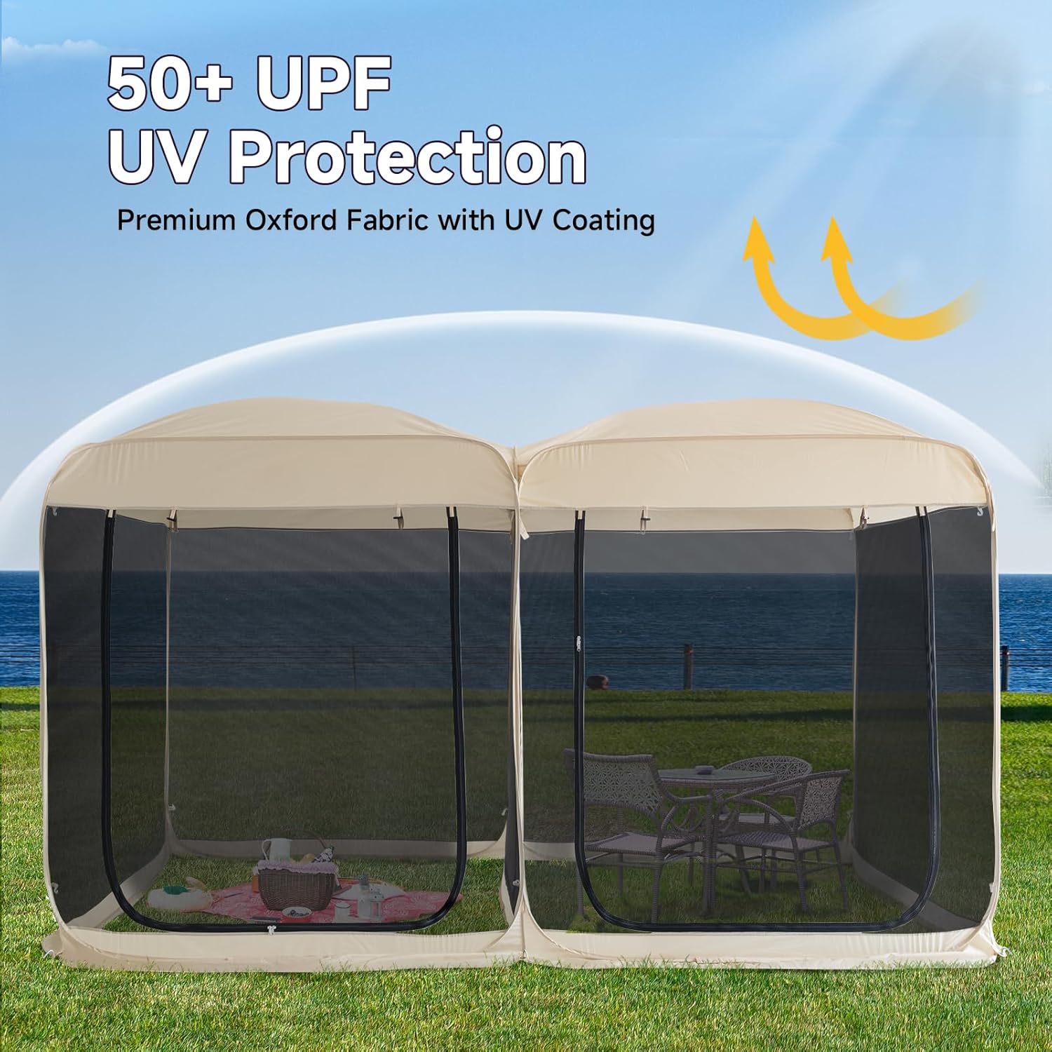 Alvantor 2-in-1 Pop-Up Screen House Gazebo with Mesh Netting 12'x6'x7.5' - 2024 New Upgraded Outdoor Patio Canopy Tent for Camping, Backyard, and Events