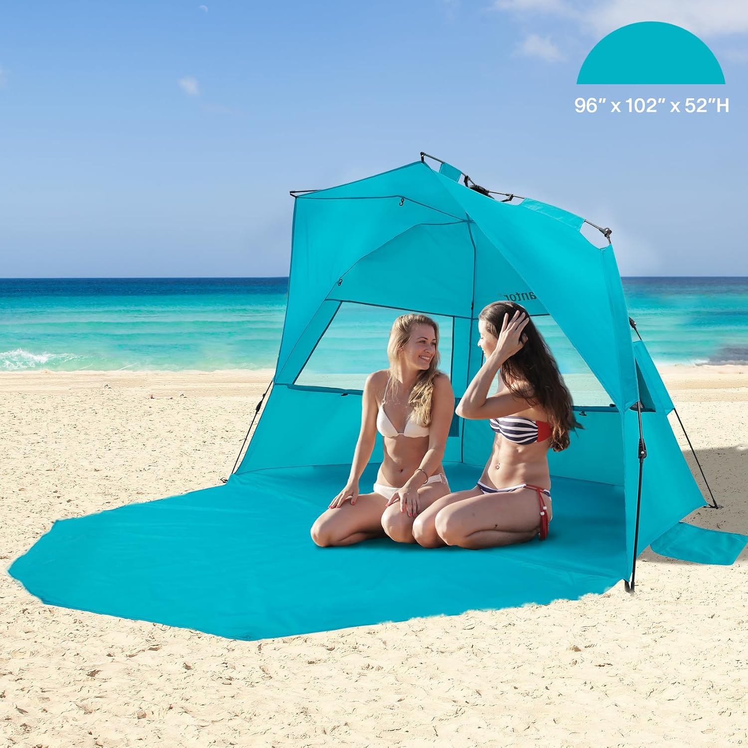 Alvantor Beach Tent Super Bluecoast Beach Umbrella Outdoor Sun Shelter Cabana Automatic Pop Up UPF 50+ Sun Shade Patent Hub Construction Easy to Use