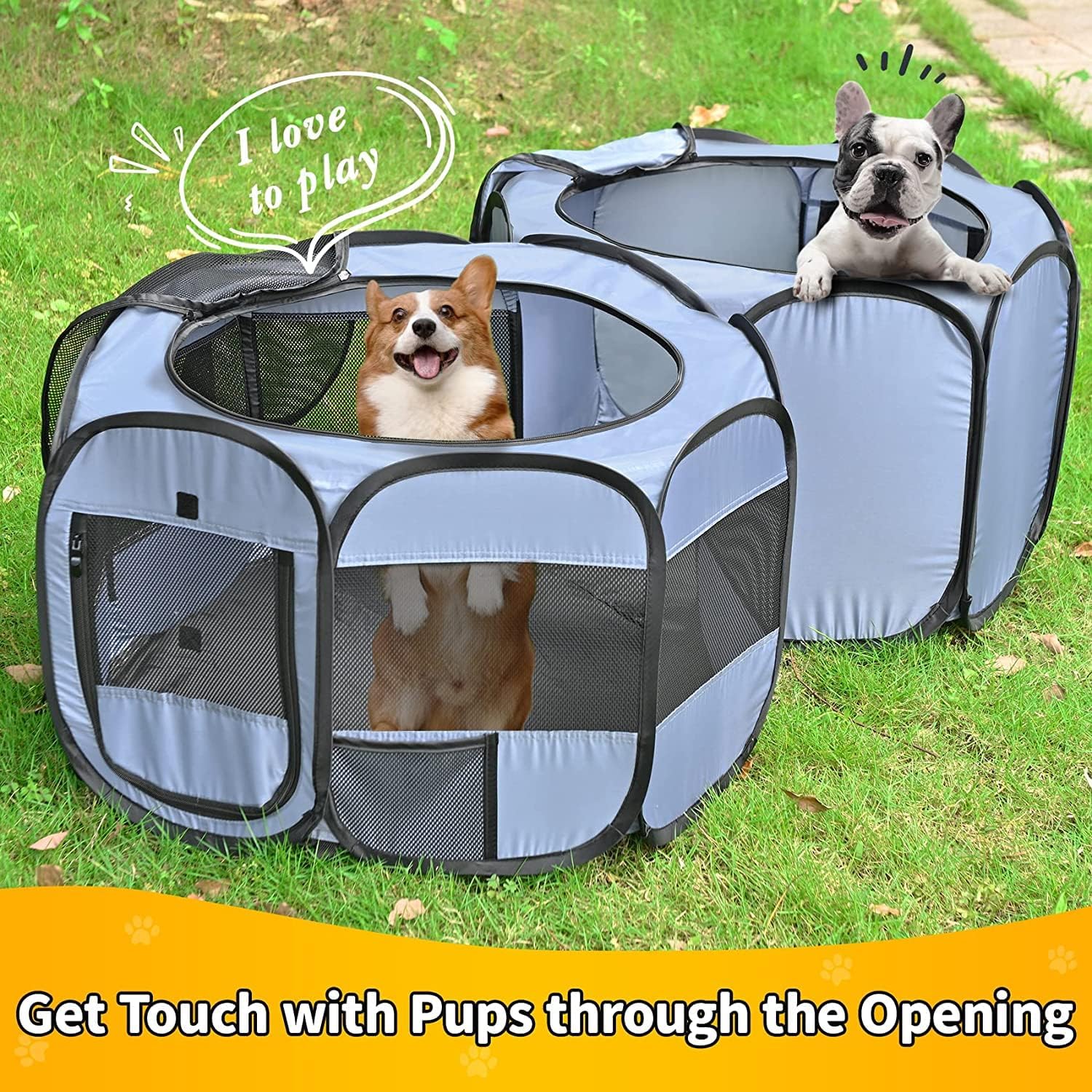 EighteenTek 2 Rooms Portable Pet Cat Playpen for Indoor Cats Enclosed, Portable Foldable Dog Playpen Outdoor Tent Crate Cage with Zipper Top Cover Door for Kitten Puppy Outside Rv Car Camper