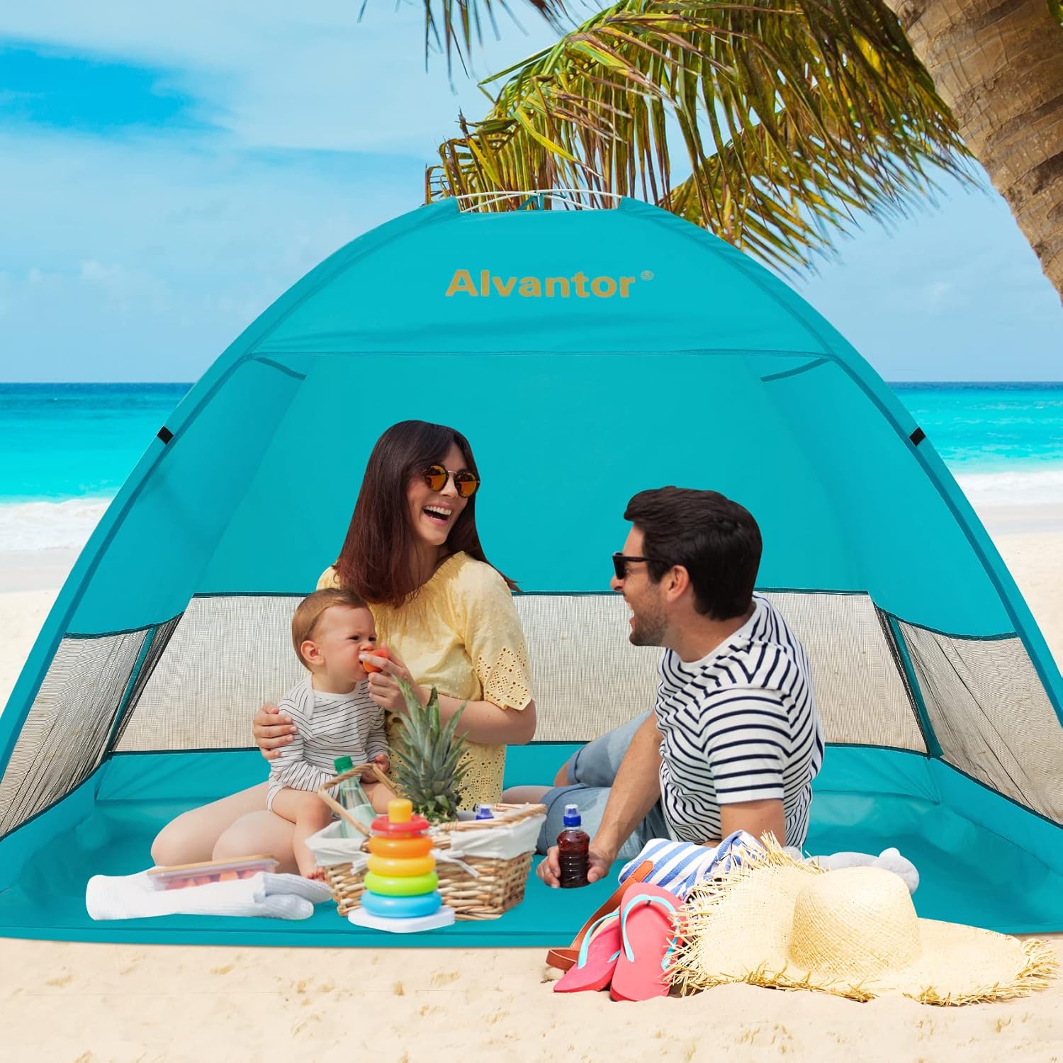 Beach Tent Coolhut Plus Beach Umbrella Outdoor Sun Shelter Cabana Automatic Instant Pop-Up UPF 50+ Sun Shade Portable Camping Canopy Easy Set Up Light Weight Windproof