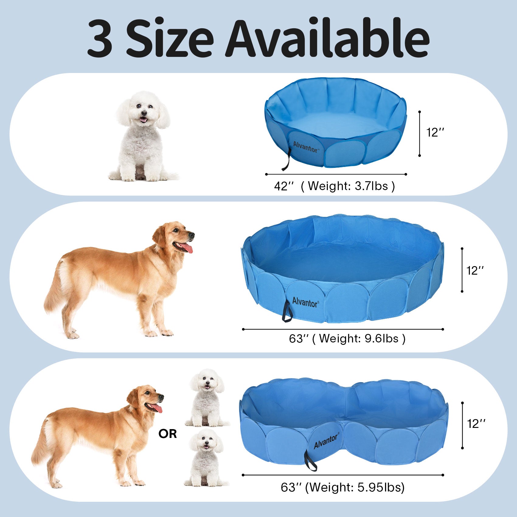 Alvantor Pet & Kids Swimming Pool - Durable Oxford Fabric - Portable Dog Bathing Tub, Kiddie Pool, Pond, and Ball Pit