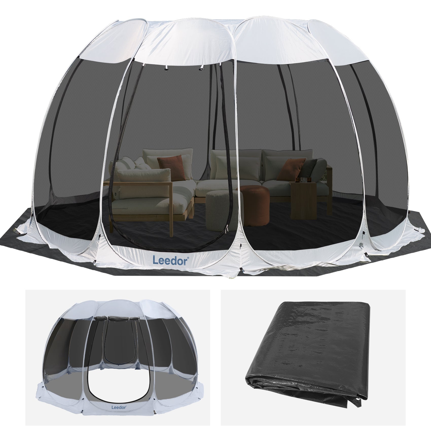 Combo: Alvantor Pop Up Screen House Gazebo Tent with PE Tarp Floor Set -2-15 Person, Ideal for Camping, Beach, and Backyard; Enhanced Cleanliness and Comfort