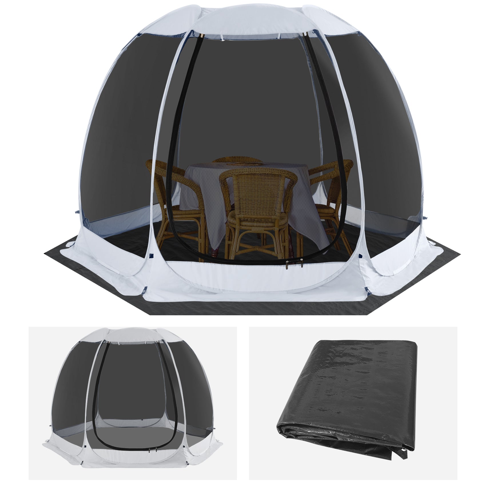 Combo: Alvantor Pop Up Screen House Gazebo Tent with PE Tarp Floor Set -2-15 Person, Ideal for Camping, Beach, and Backyard; Enhanced Cleanliness and Comfort