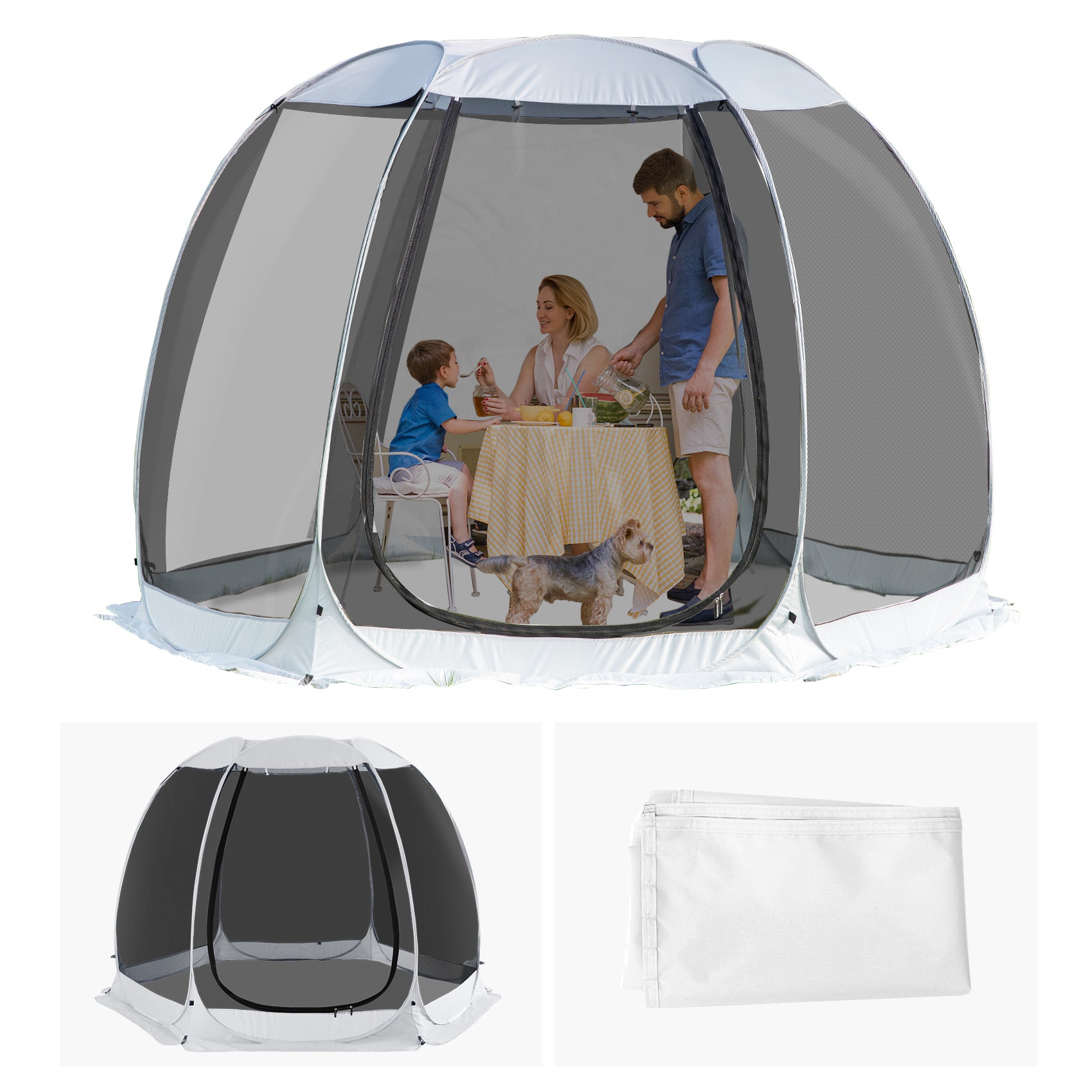 Combo: Alvantor Pop Up Screen House Gazebo Tent with Sun Shade Set, Enhanced UV Protection, 2-15 Person Outdoor Canopy Sun Shelter