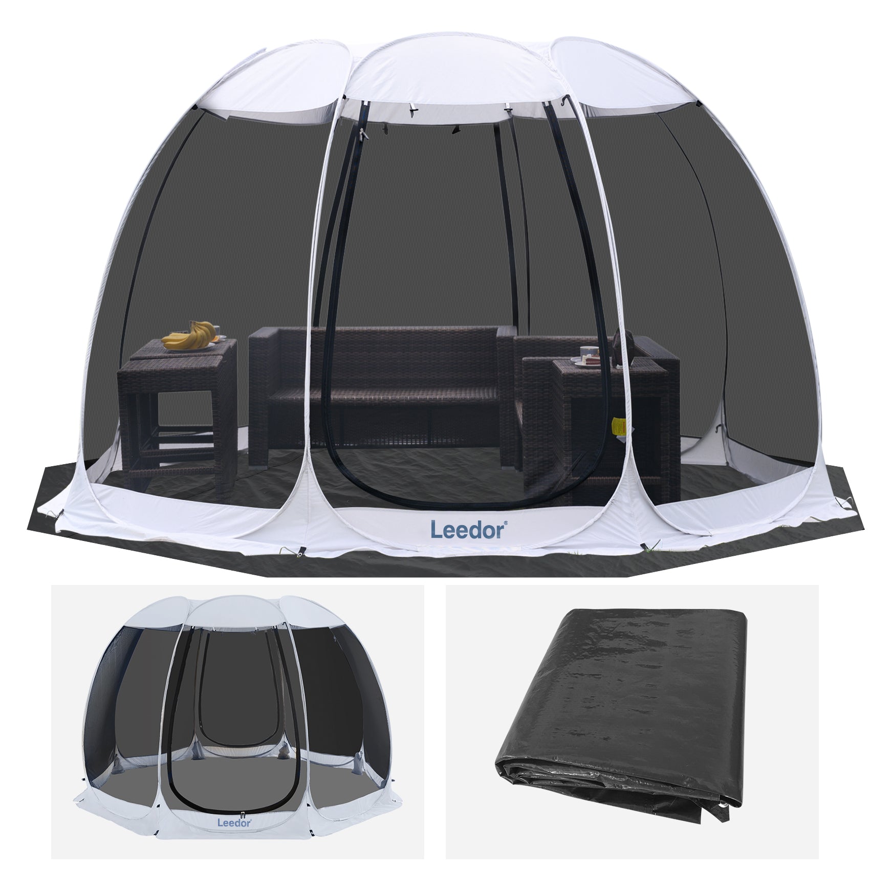 Combo: Alvantor Pop Up Screen House Gazebo Tent with PE Tarp Floor Set -2-15 Person, Ideal for Camping, Beach, and Backyard; Enhanced Cleanliness and Comfort