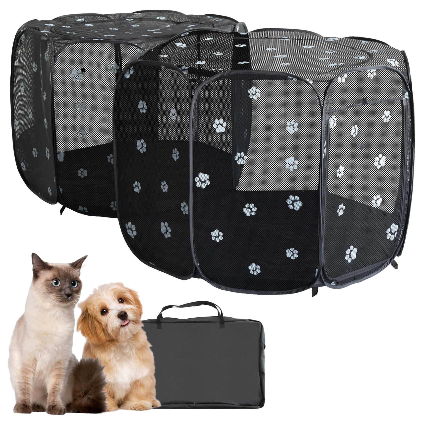 EighteenTek Double Room Pet Playpen Pop Up Portable Puppy Cat Cage Fence Kennel