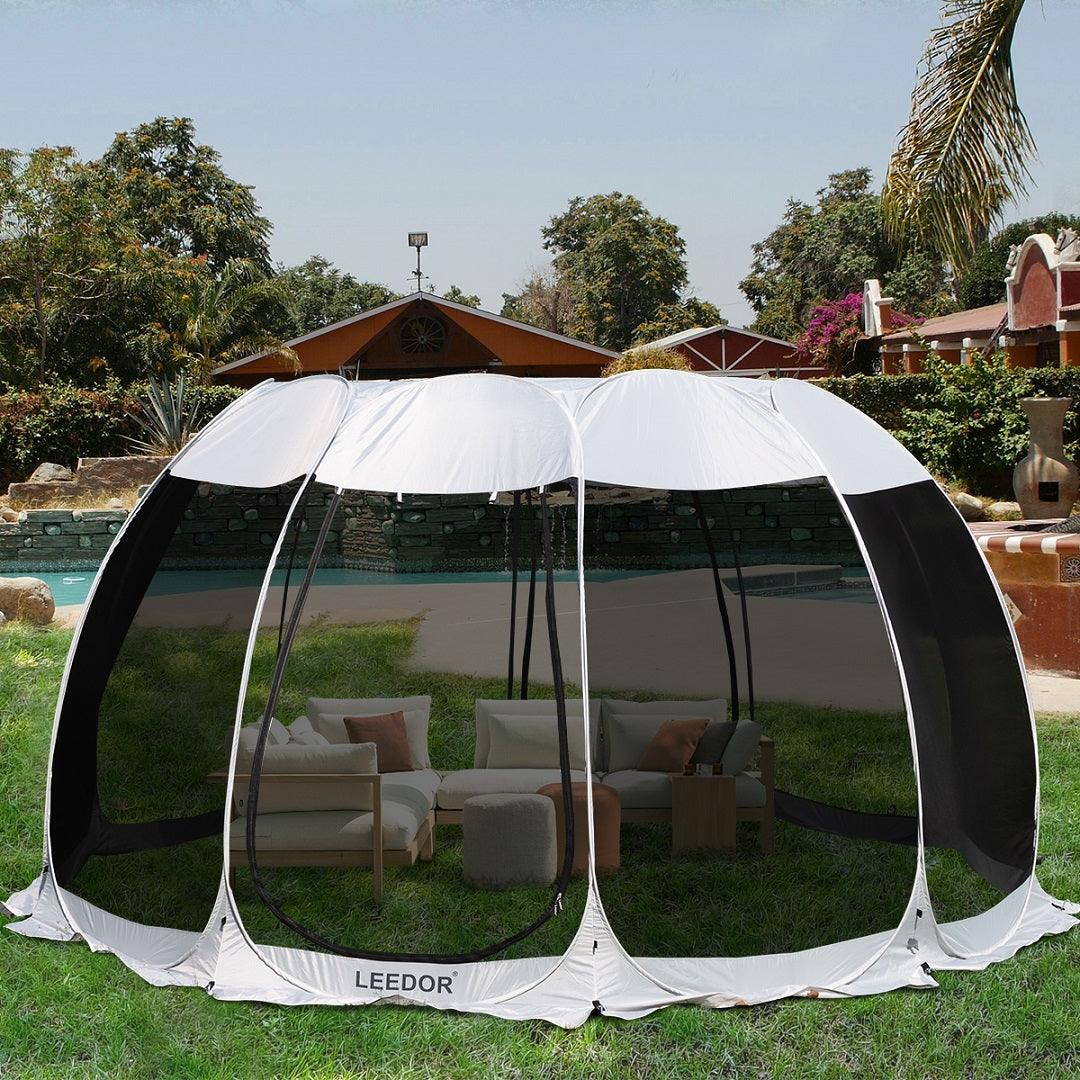 Leedor 15'x15' Gazebos for Patios Screen House Room 12-15 Person Canopy Mosquito Net Camping Tent Pop Up Sun Shade Shelter - Alvantor