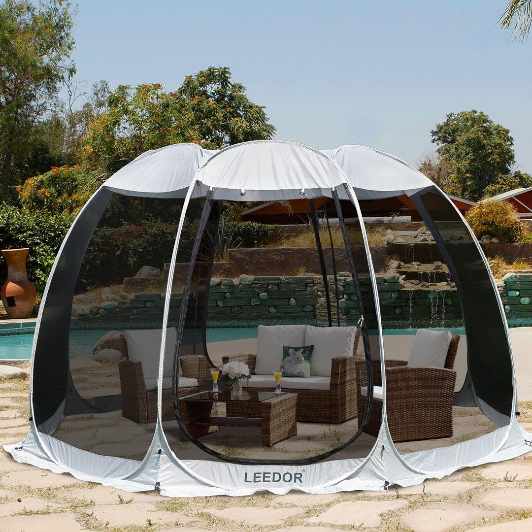 Leedor 12'x12' Gazebos for Patios Screen House Room 8-10 Person Canopy Mosquito Net Camping Tent Pop Up Sun Shade Shelter - Alvantor