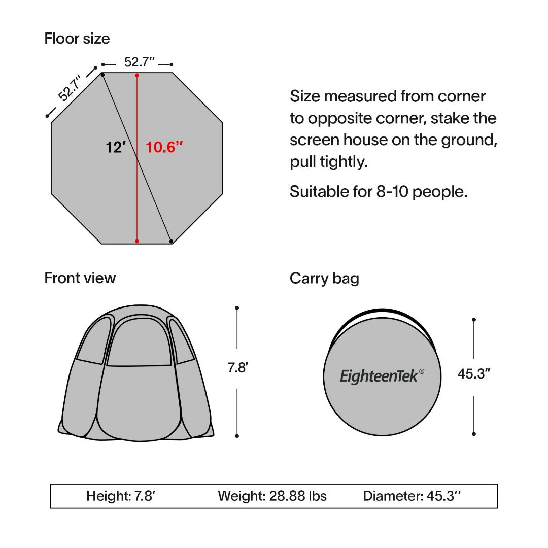 EighteenTek 12'X12' Pop Up Vendor Canopy Tent Instant Concession stand for Commercial Activity