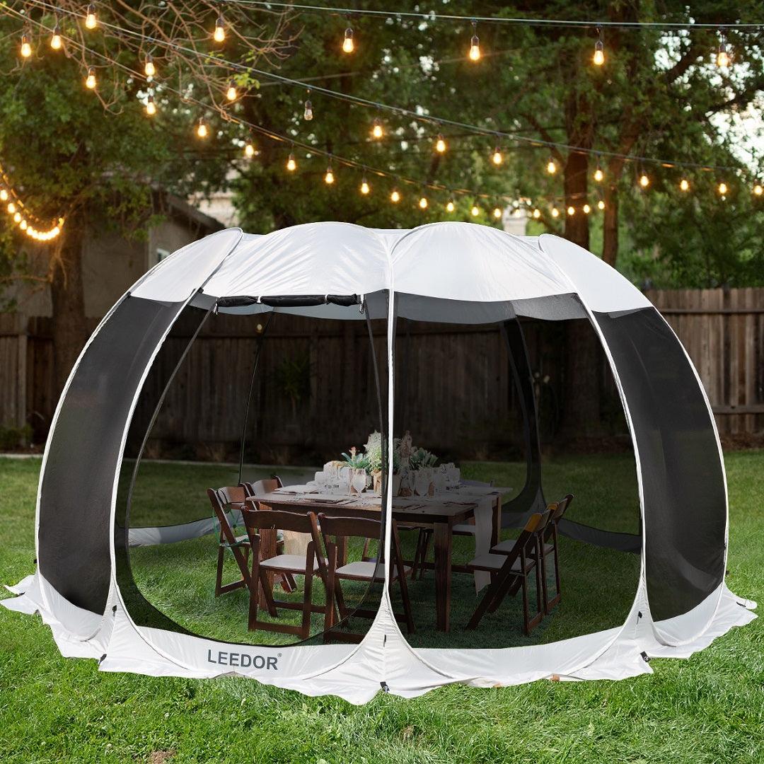 Leedor 15'x15' Gazebos for Patios Screen House Room 12-15 Person Canopy Mosquito Net Camping Tent Pop Up Sun Shade Shelter - Alvantor