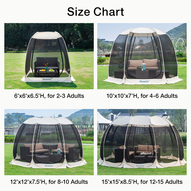 Alvantor 6'x6' Pop Up Screen House Size Chart