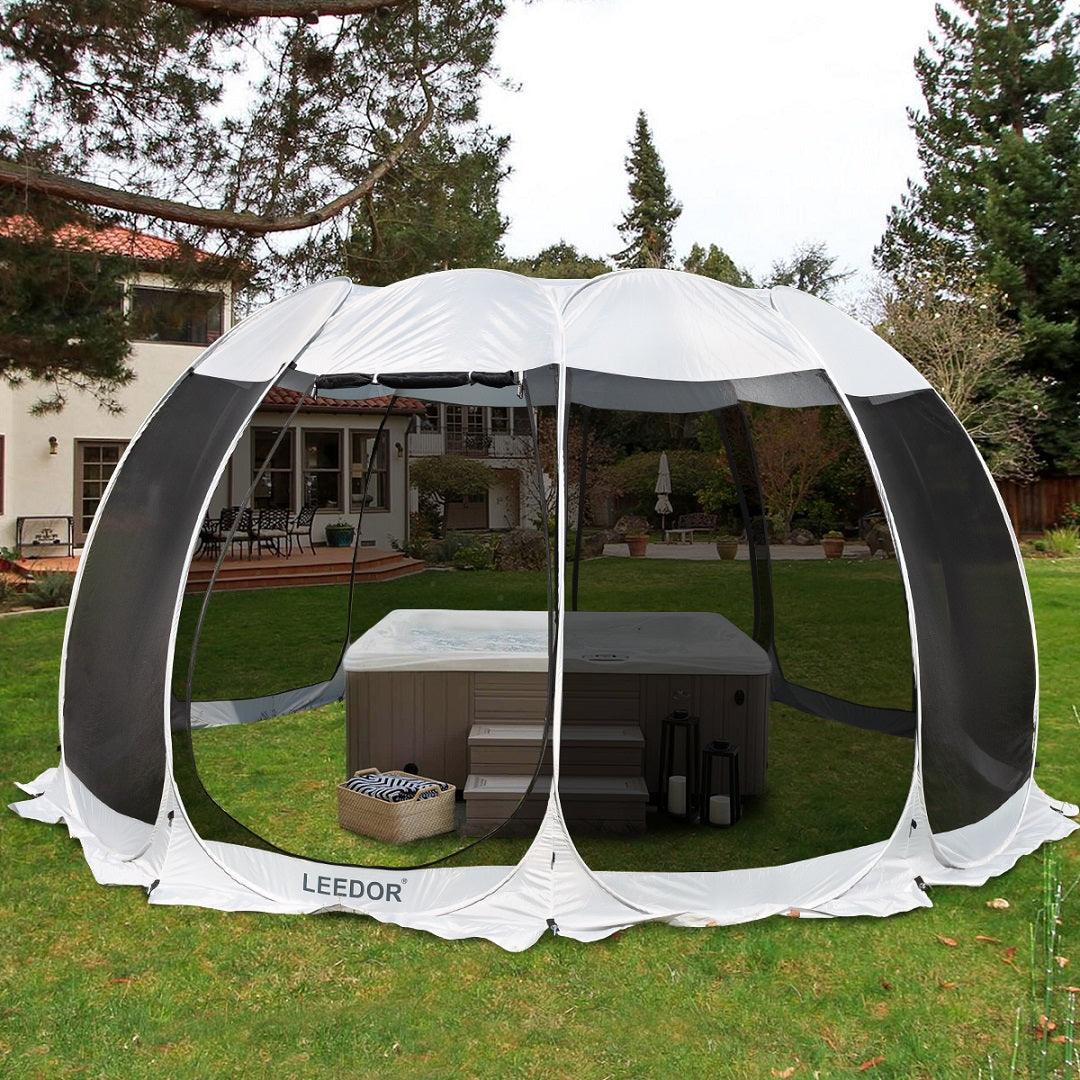 Leedor 15'x15' Gazebos for Patios Screen House Room 12-15 Person Canopy Mosquito Net Camping Tent Pop Up Sun Shade Shelter - Alvantor